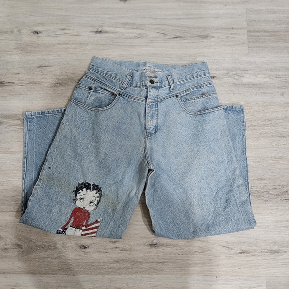 Vintage 80s90s Made Invthe Shape Light Blue Jeans with Betty Boo Paint - Picture 10 of 10